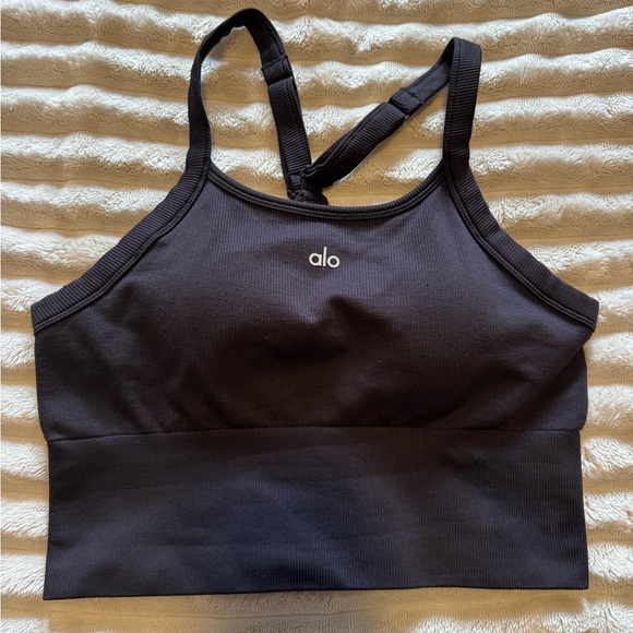 ALO Yoga Black Seamless Ribbed Favorite Bra Tank - Crop Top - Picture 3 of 4